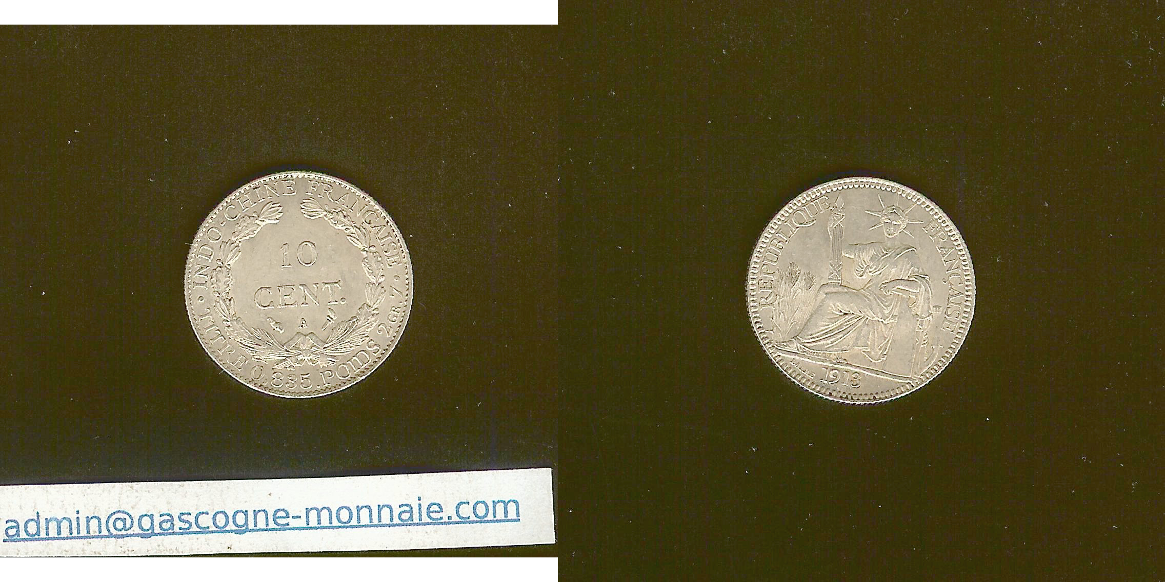French Indochina 10 centimes 1913 Unc